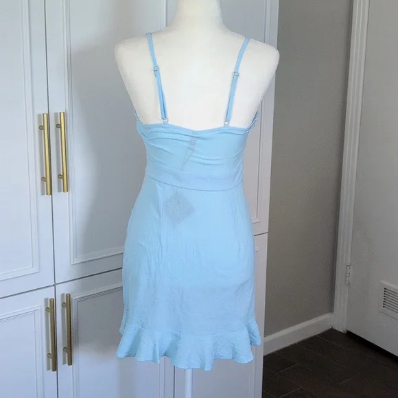 NWT Zaful Light Blue Tie-Front Spaghetti Strap Mini Dress Size 4 - Picture 7 of 9